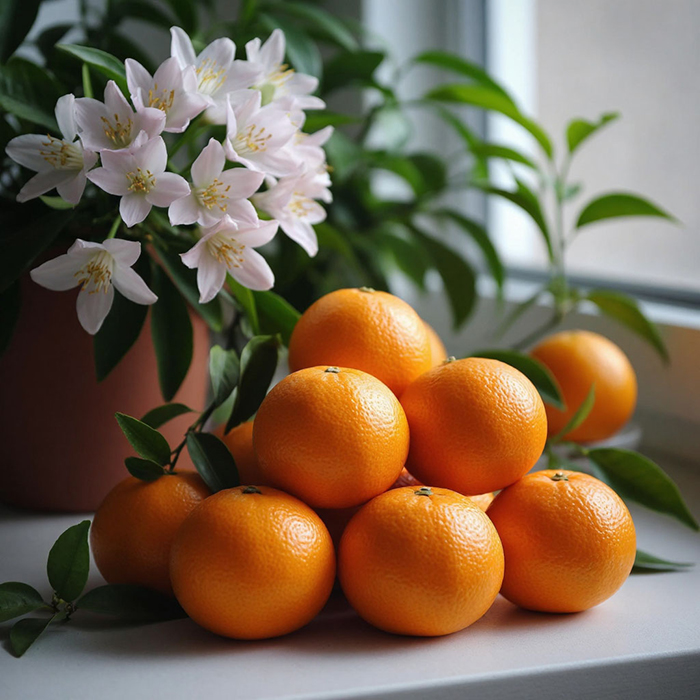 мандарин цветет