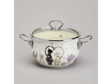 Кастрюля Агнесс эмаль Лавандовые кошки 2,8л 20см, сталь арт.943-077 по цене 