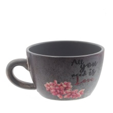 Горшок цветочный Кружка Любовь, фарфор серый 20х16х11см по цене 