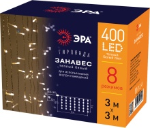 Электрогирлянда Эра дождь занавес 400LED теплый белый 8 режимов 220V 3х3м по цене 