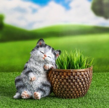 Фигура Котенок спящий у корзины 18х16х12см, полистоун арт.K021 по цене 