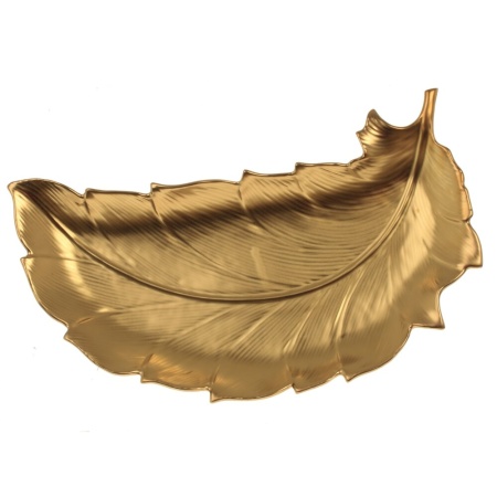 Блюдо декоративное Лист, керамика золото 42х25х4см
