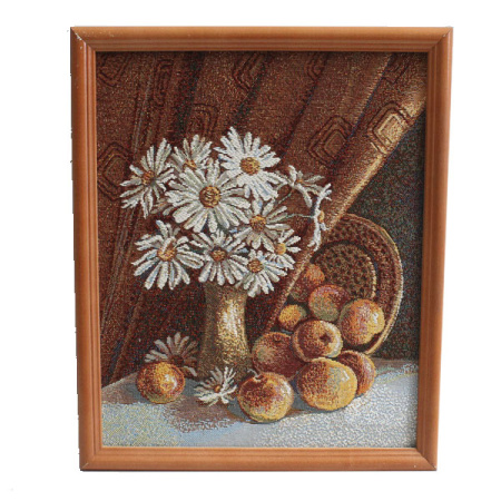 Гобелен Натюрморт с ромашками в деревянной рамке 0,322х0,413
