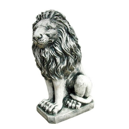 Фигура садовая Лев сидит, правый, серебро полистоун 35x25x50см