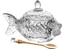 Икорница с ложкой Рыбка Муза 15,5х7,5х10см стекло арт.355-231 по цене 