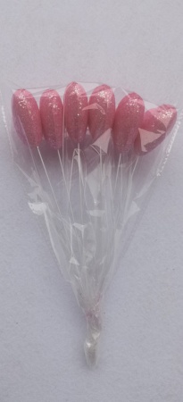 Набор вставок Сердце с глиттером пластик розовый 6шт 5х23см