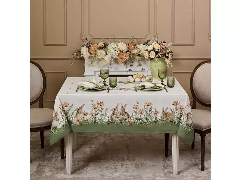 Скатерть Сэнс Кролики 140х180см зеленый, хлопок твил пропитка арт.850-753-2 по цене 