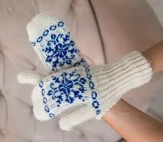 Варежки шерстяные Снежинка, белые, арт.V4-3 по цене 