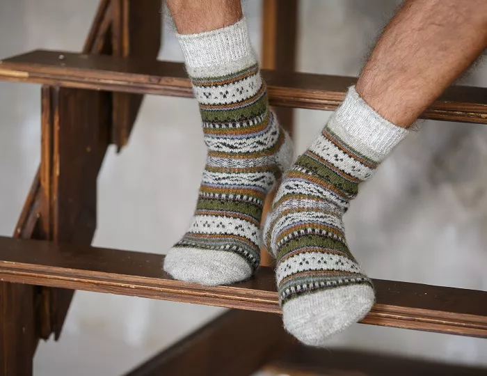 Носки мужские шерстяные Полосатые, белые, арт.N6R194-1, размер 44-46 по цене 