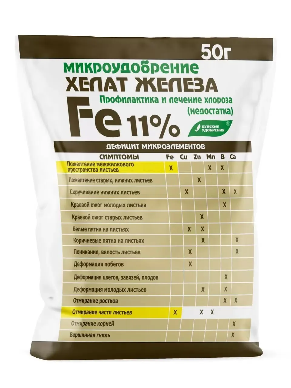 Удобрение сухое водорастворимое  БХЗ Хелат железа 50г по цене 