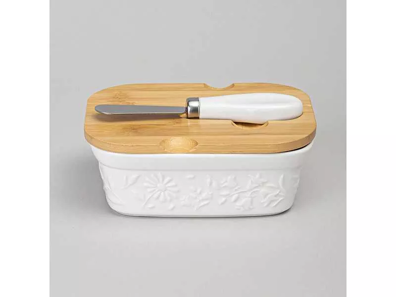 Масленка Лефард История цветов с дер. крышкой, ножом для масла 15x11x6см 330мл арт.474-256 по цене 