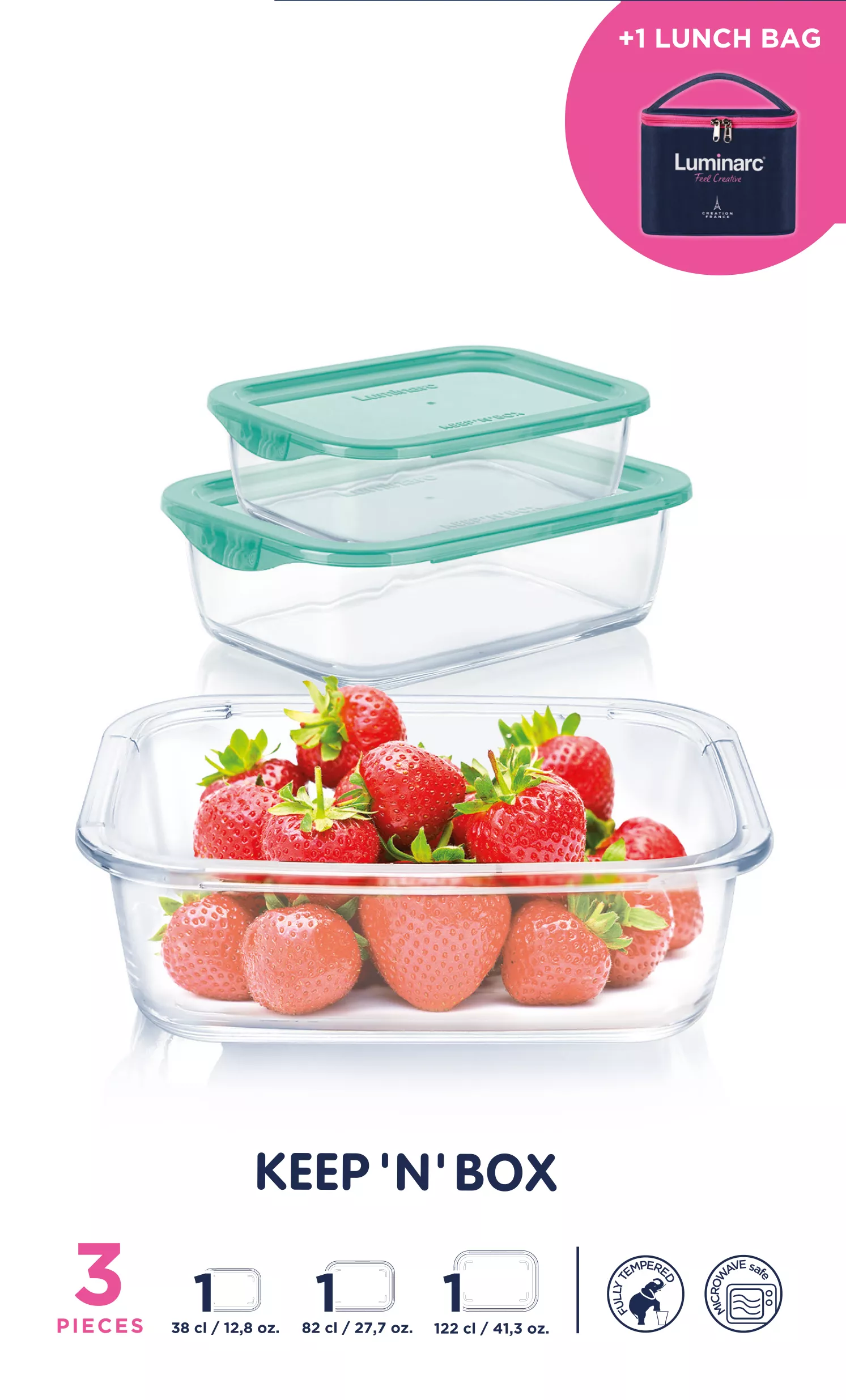 Набор контейнеров Люминарк 3предмета и термосумка стекло 380мл, 820мл, 1220мл по цене 