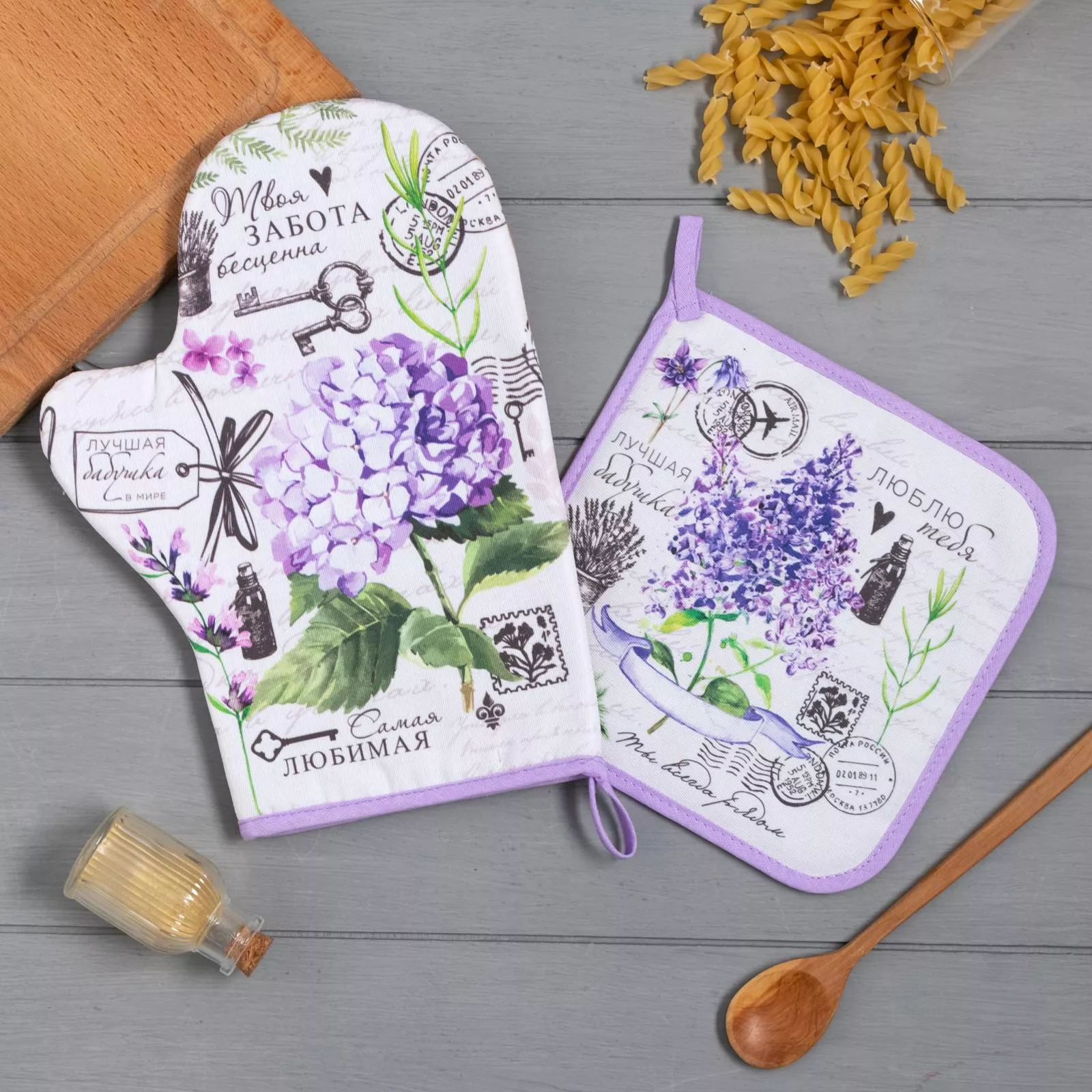 Набор кух. Лучшая бабушка:варежка-прихватка 20х28см, прихватка 19х19см,100% хл арт.6535979 по цене 