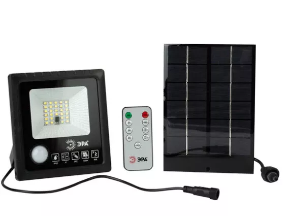 Прожектор светодиодный уличный на солн. бат. erapro-20 эра 20w, 350 lm, 5000k, с датч. движения, пду по цене 