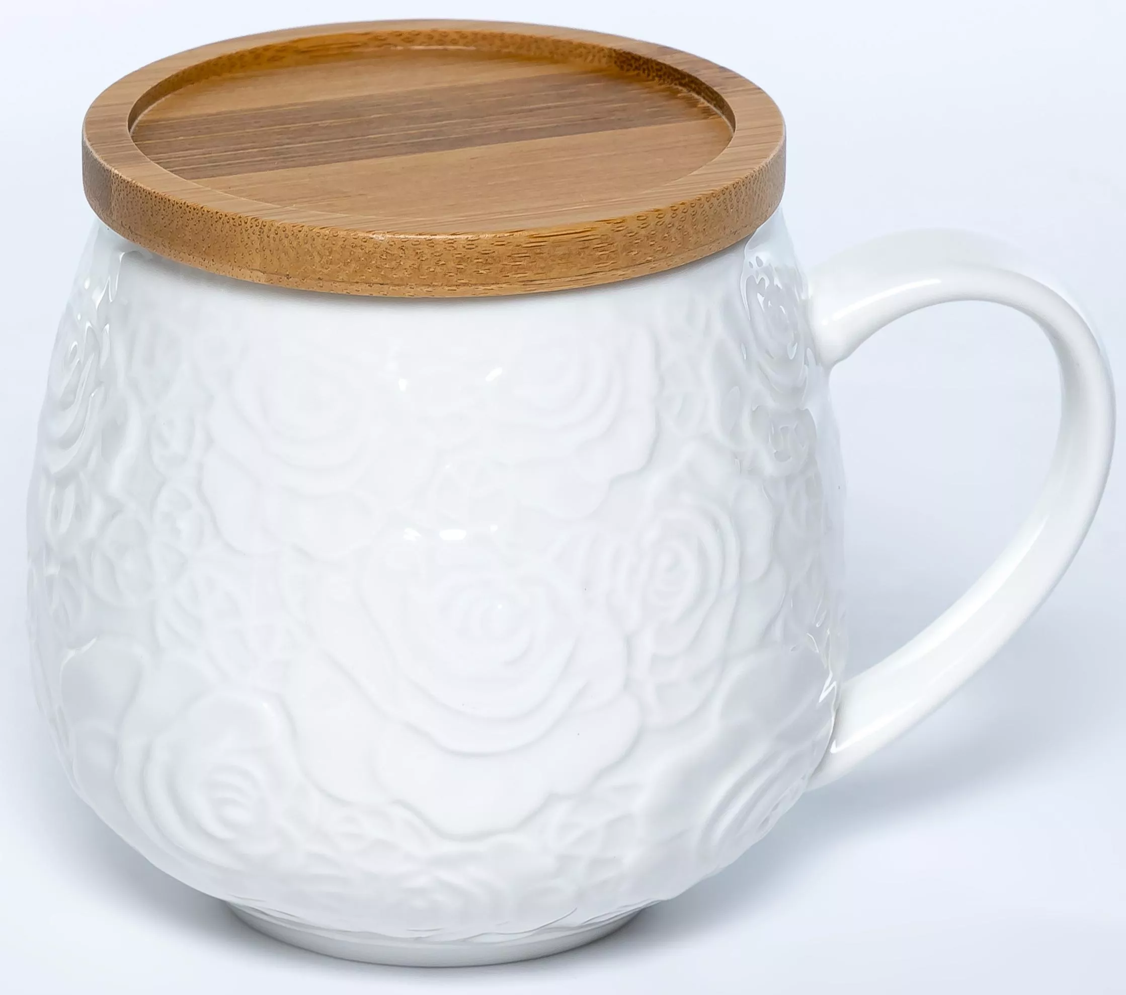 Кружка Роза 380мл с бамбуковой подставкой, фарфор арт.193-48029 по цене 