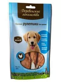 Деревенские Лакомства Куриные рулетики для щенков 100гр по цене 