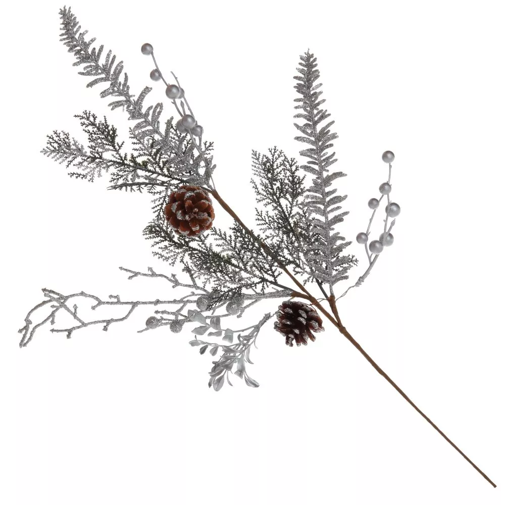 Изделие декоративное Ветка снежная с шишками 24х12х74см по цене 