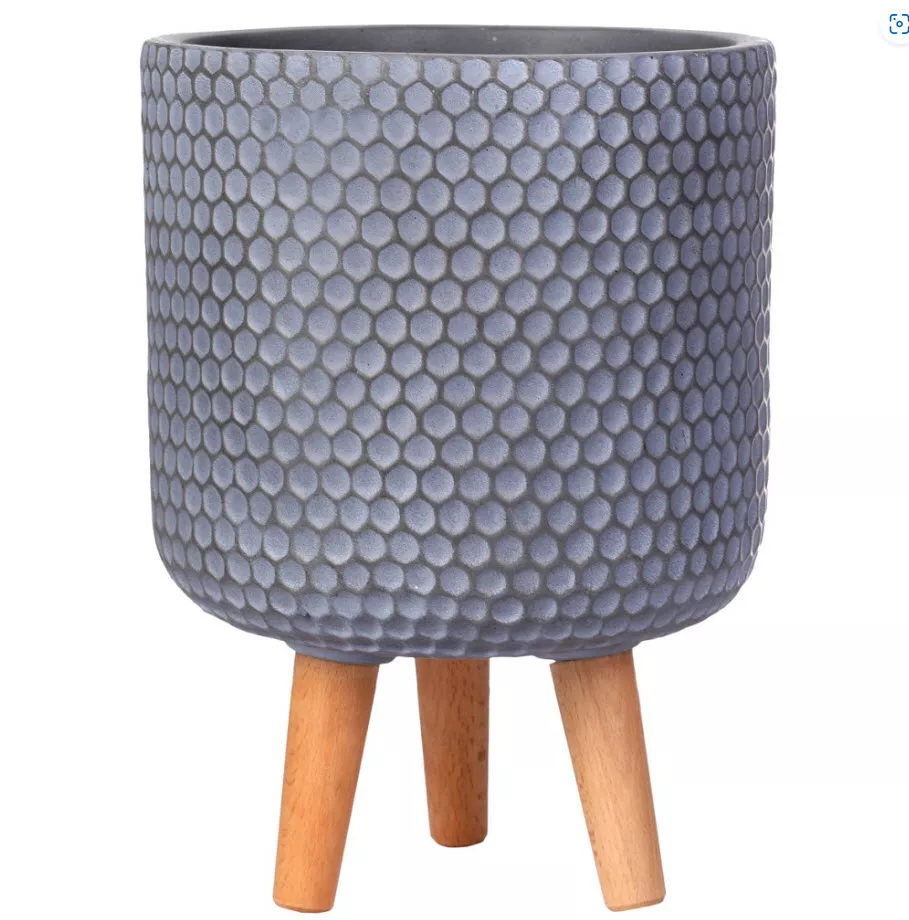 Кашпо Ханни Круглое с подставкой 9,1л файберстоун, серое 25х3см арт.HON-CLNDR-G-25 по цене 