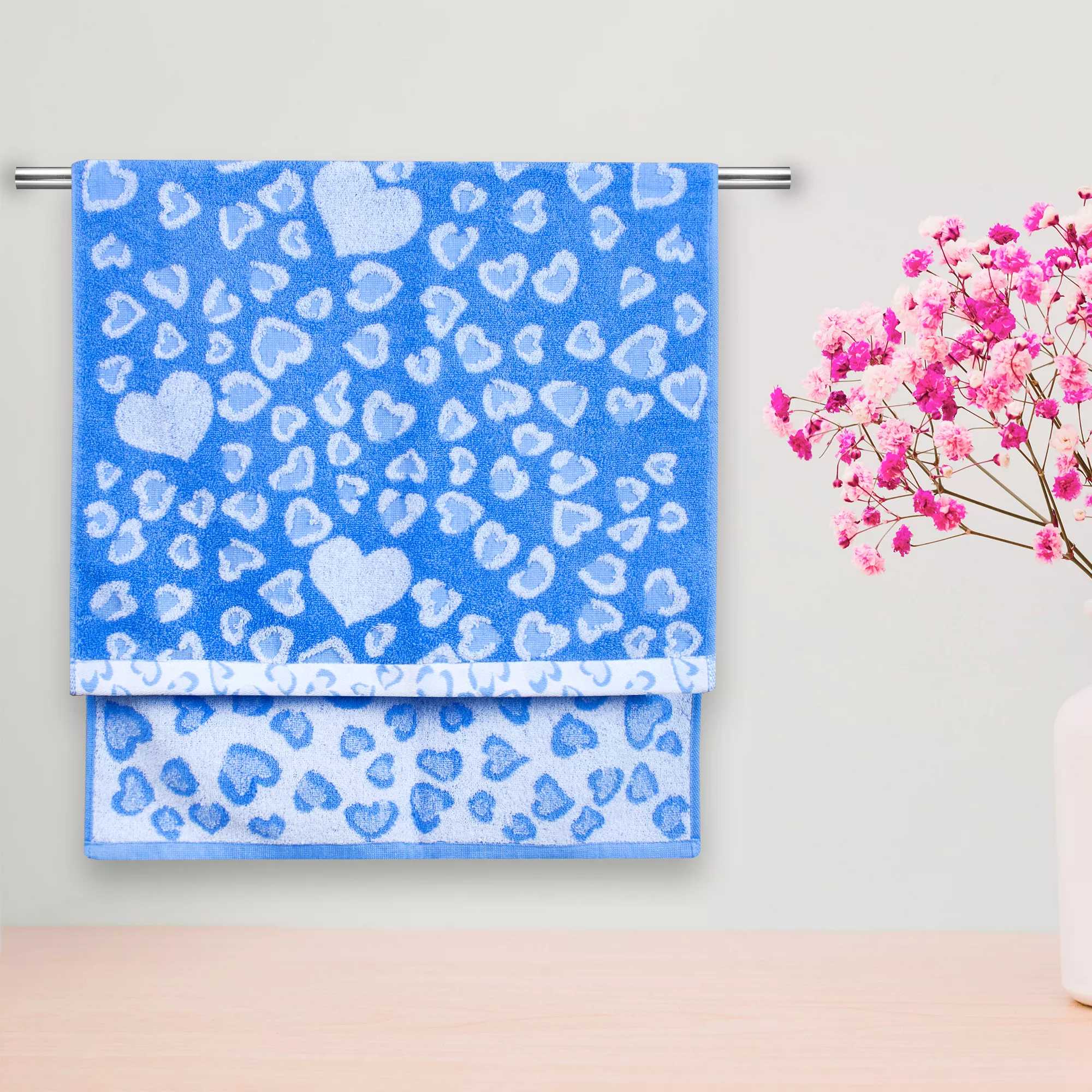 Полотенце махровое Сердечки голубой 32х74см по цене 