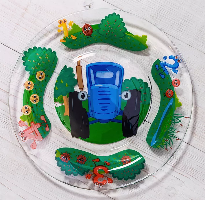 Тарелка детская Синий Трактор. Цифры 19,5см, стекло арт.СТТ195-2 по цене 