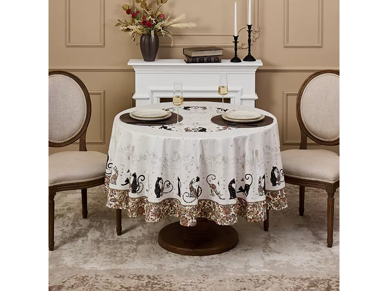 Скатерть Парижские коты круглая 190см, хлопок, твил с пропиткой арт.850-746-22 по цене 