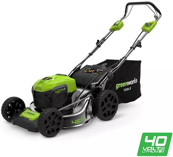 Газонокосилка аккумуляторная 40V 46см бесщет. самоход. (АКБ 4Ач + ЗУ) Greenworks 2506807UB по цене 