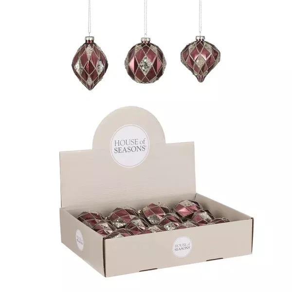 Украшение новогоднее Шар Ромбики бордовый в асс., 8см, 3в. по цене 