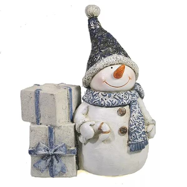 Фигурка декоративная подсвечник Снеговик, полистоун синий 11.5х6х14см по цене 