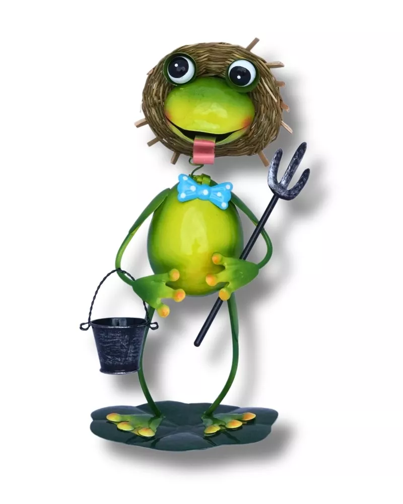 Фигура декоративная Лягушка в шляпе с ведерком 30х18х10см, металл по цене 