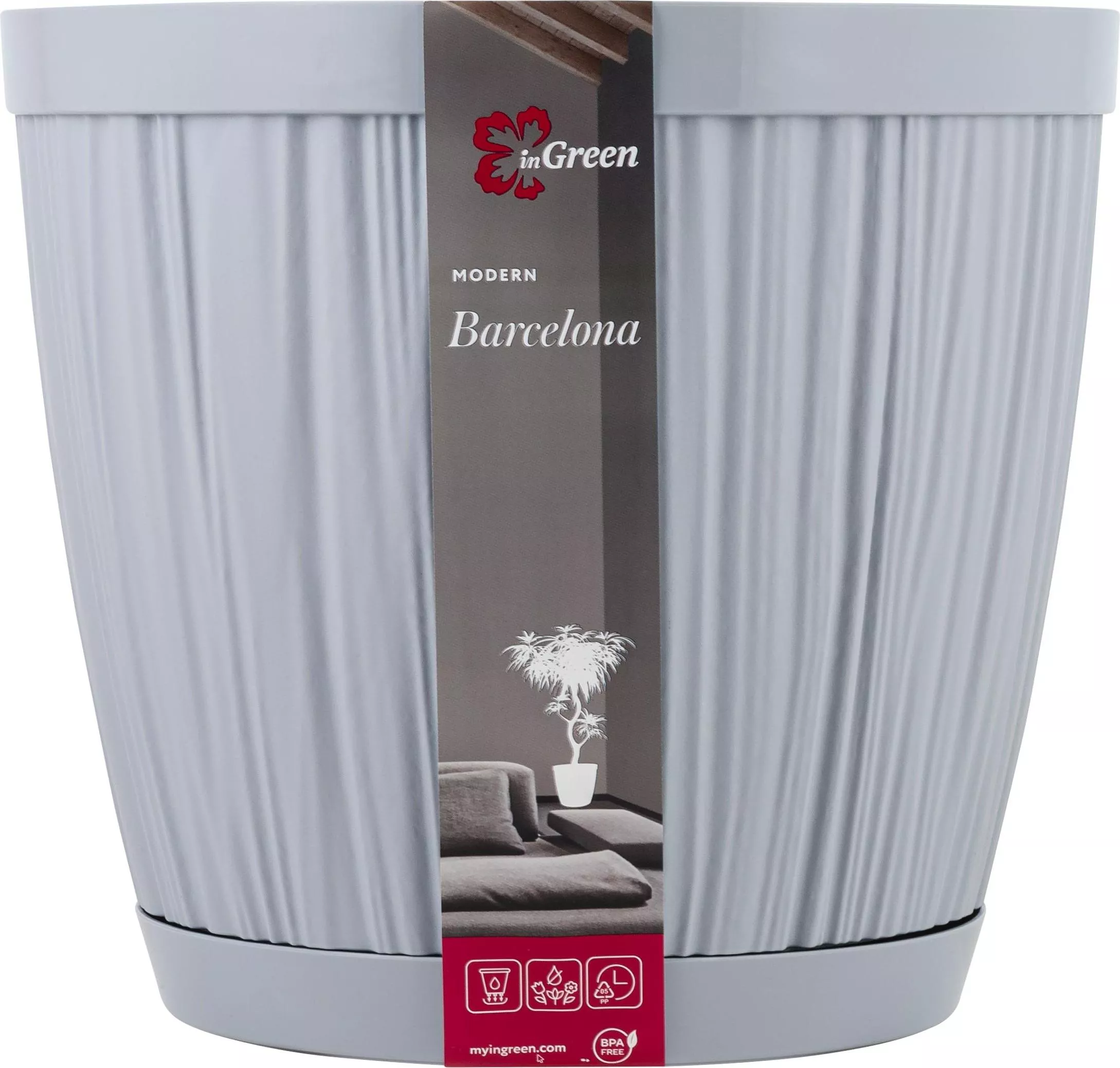 Горшок ИнГрин Барселона 9,6л 27см утренний туман по цене 