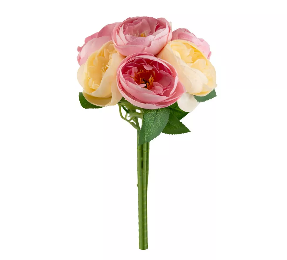 Цветок искусственный Букет ранункулюсов 27см, кремовый/розовый по цене 