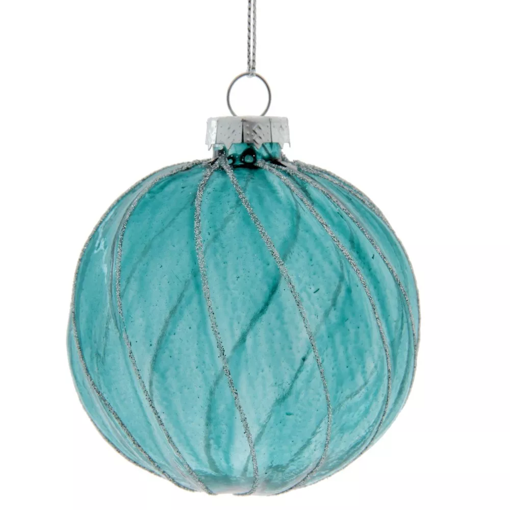 Украшение новогоднее Шар Волны, голубой 8х8х10см по цене 