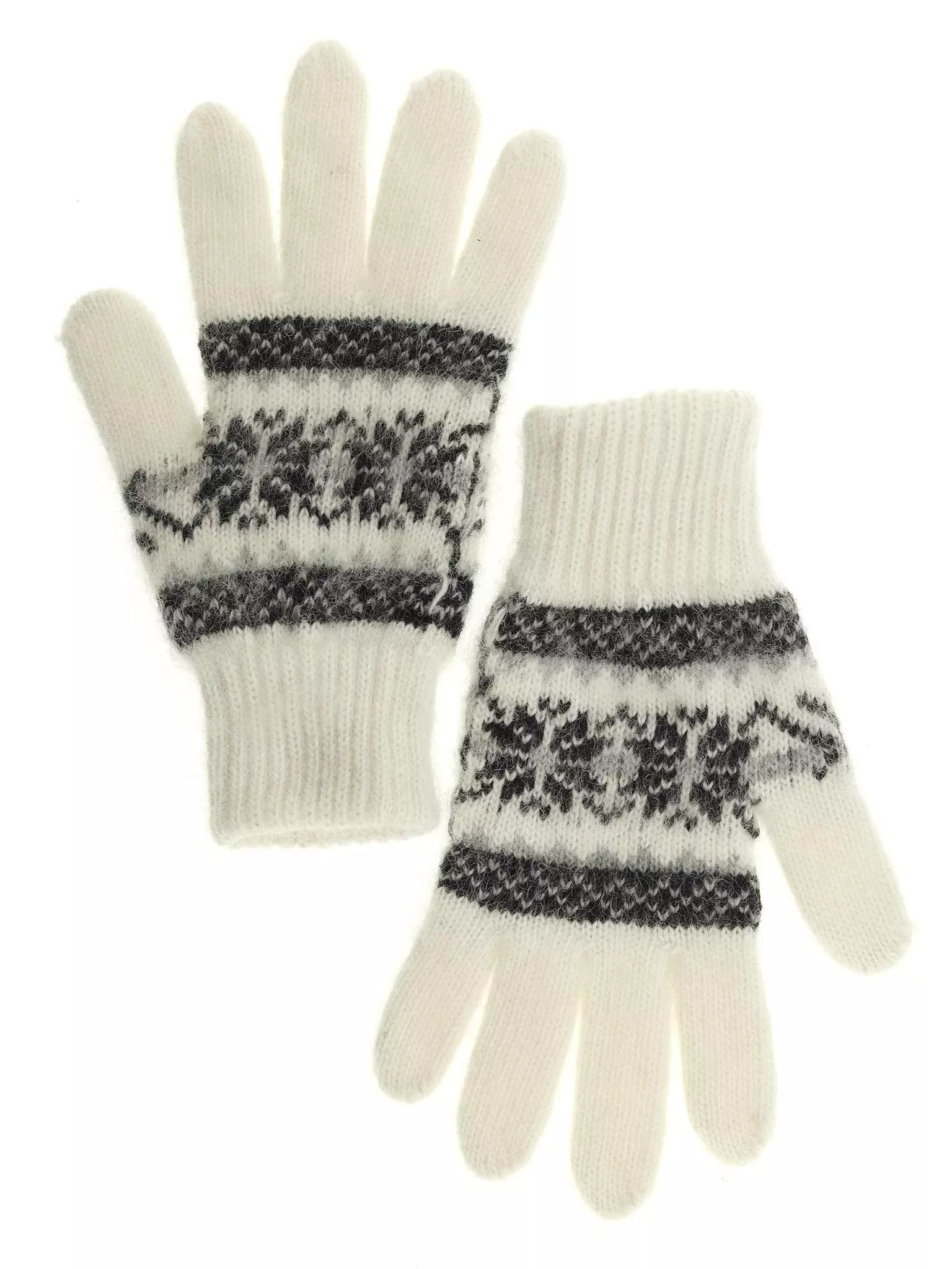 Перчатки женские орнамент белые с черно серым рисунком по цене 