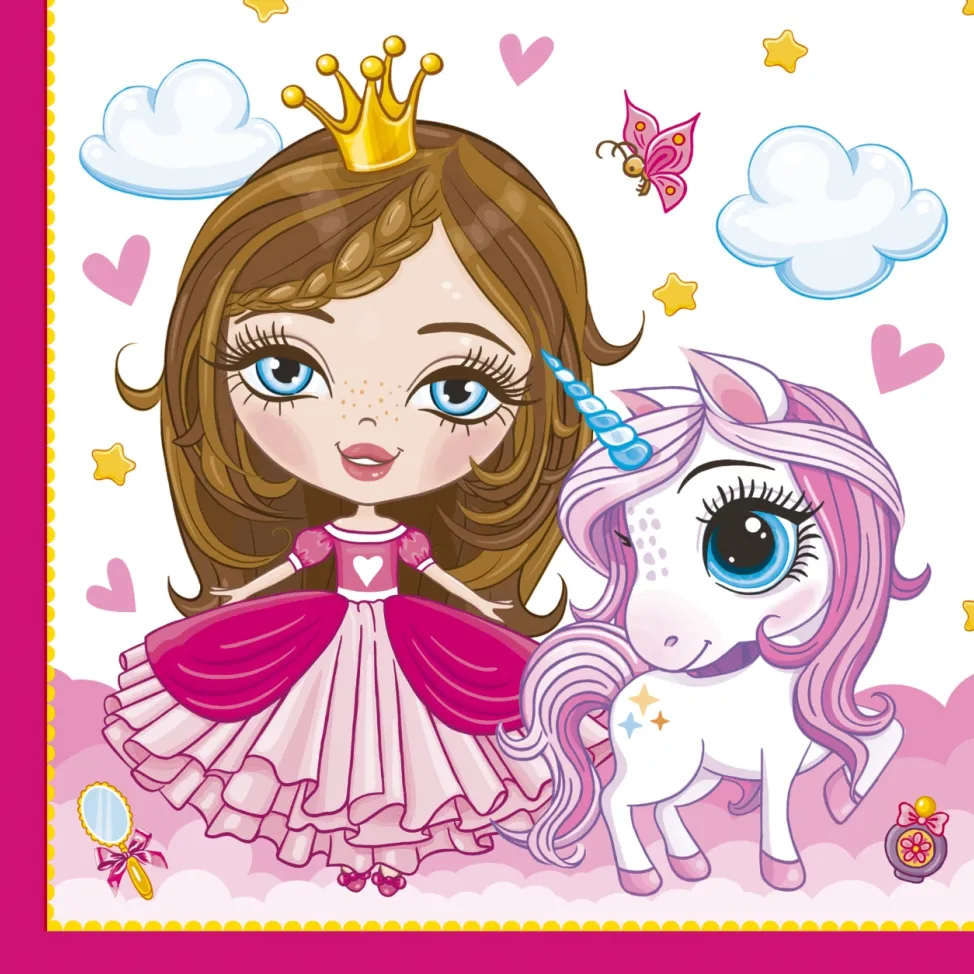 Салфетки бумажные Милая принцесса 33х33см 3-х слойные 20л арт.37387 по цене 