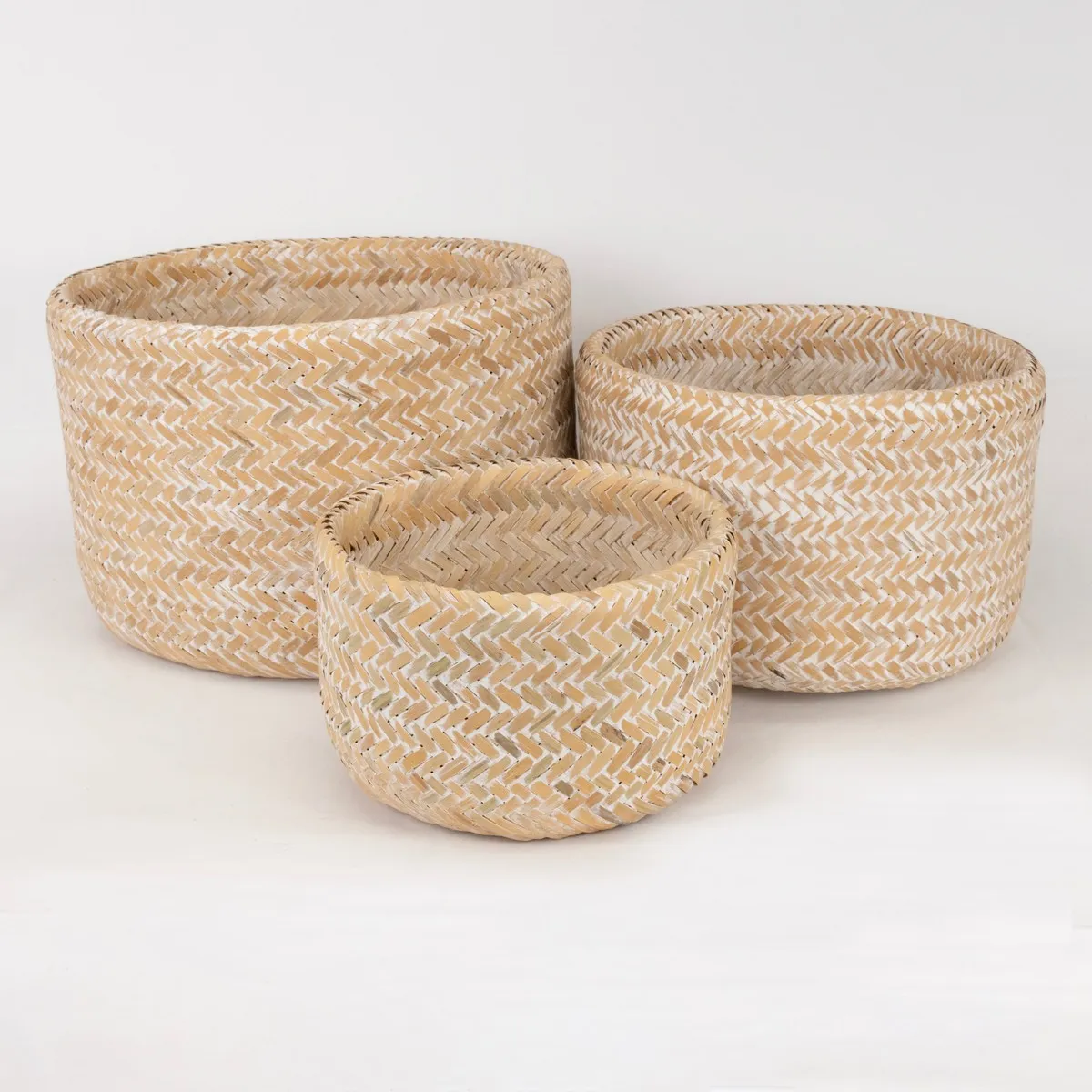 Набор кашпо плетеных 3шт 36x25см отбеленный, бамбук по цене 
