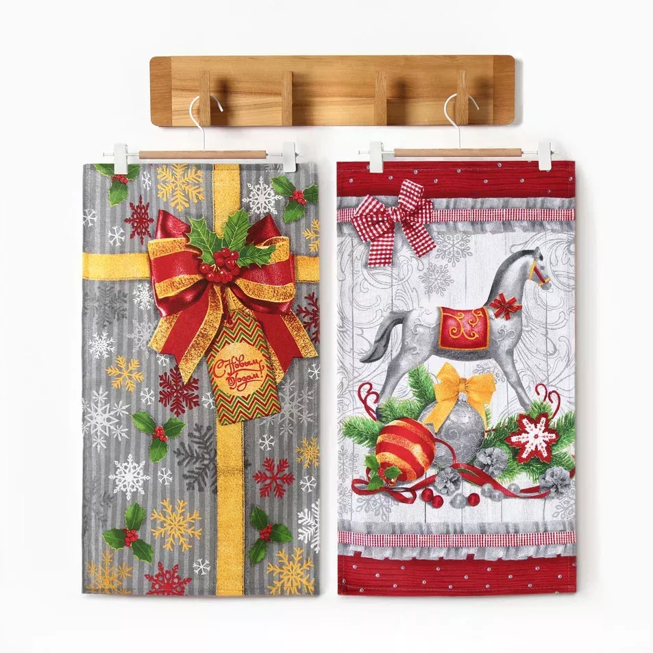 Набор кухонных полотенец Доляна Новогодние игрушки 35х60см 2шт арт.6988433 по цене 