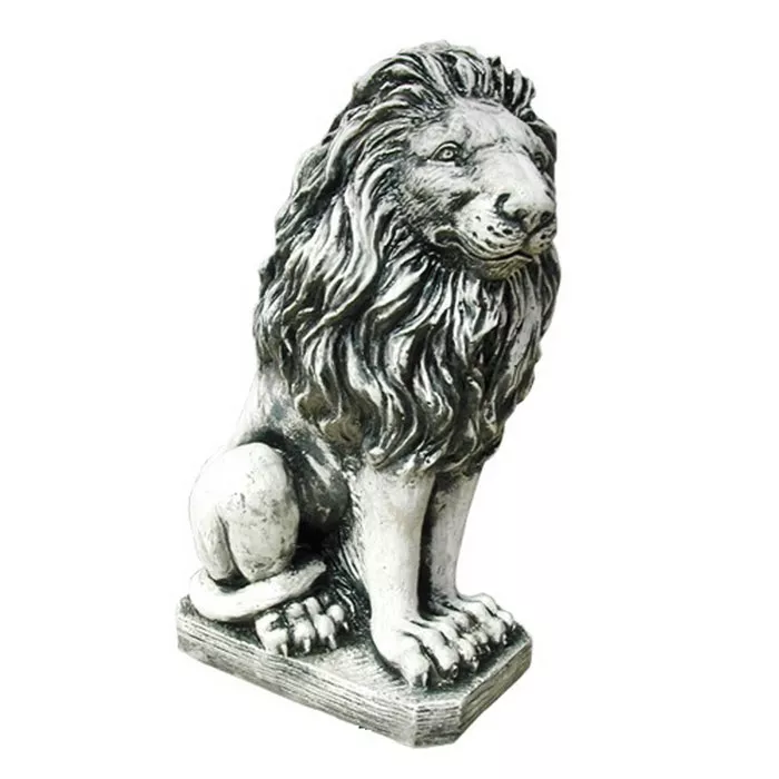 Фигура садовая Лев сидит, левый, серебро полистоун 35x25x50см по цене 
