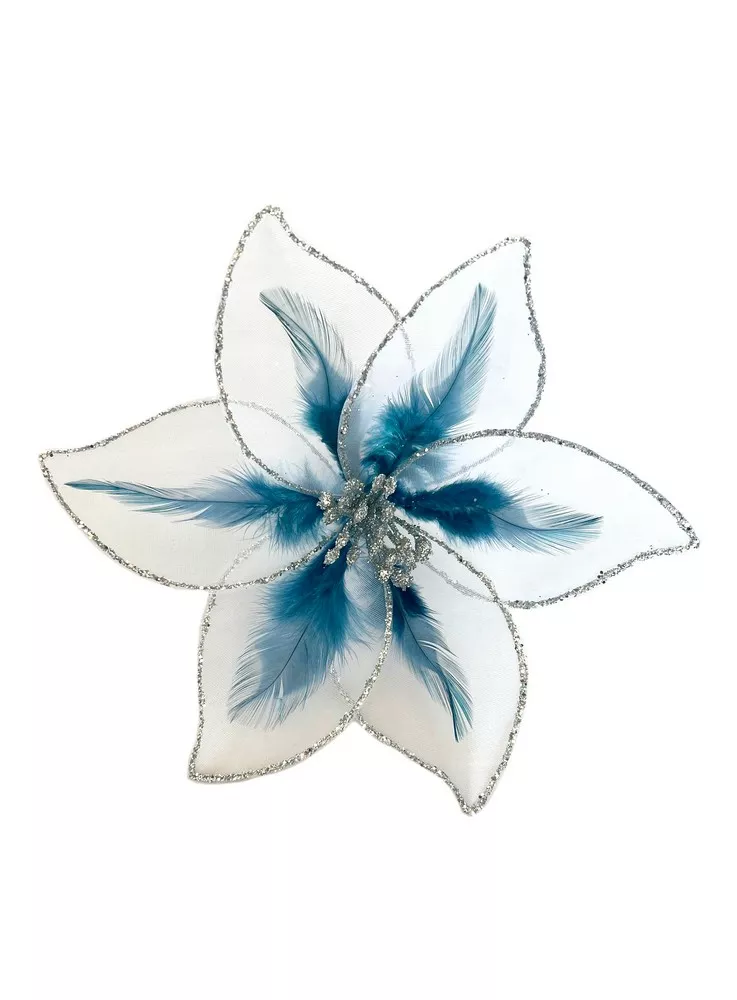 Цветок искусственный на клипсе голубой 20х20х8см полиэстер арт.91722 по цене 