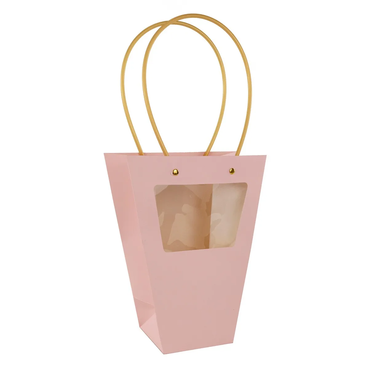 Пакет подарочный с прозрачной вставкой 20x10x26см, светло-розовый по цене 