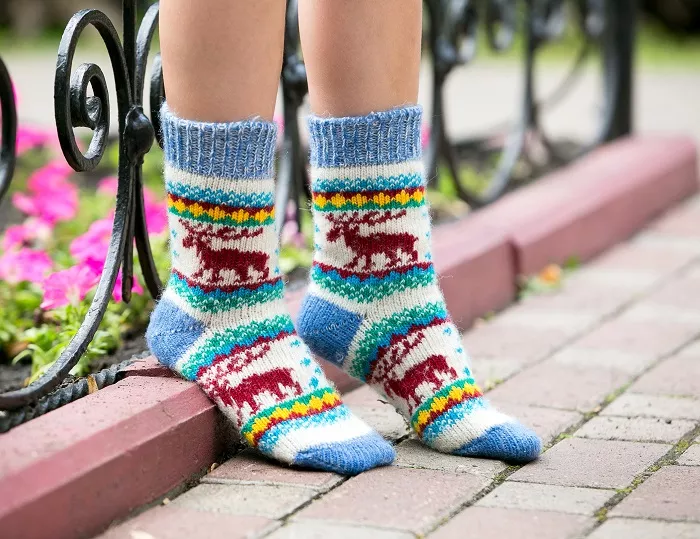 Носки детские шерстяные Лоси, голубые, арт.N6R166-1, р.32-34 по цене 