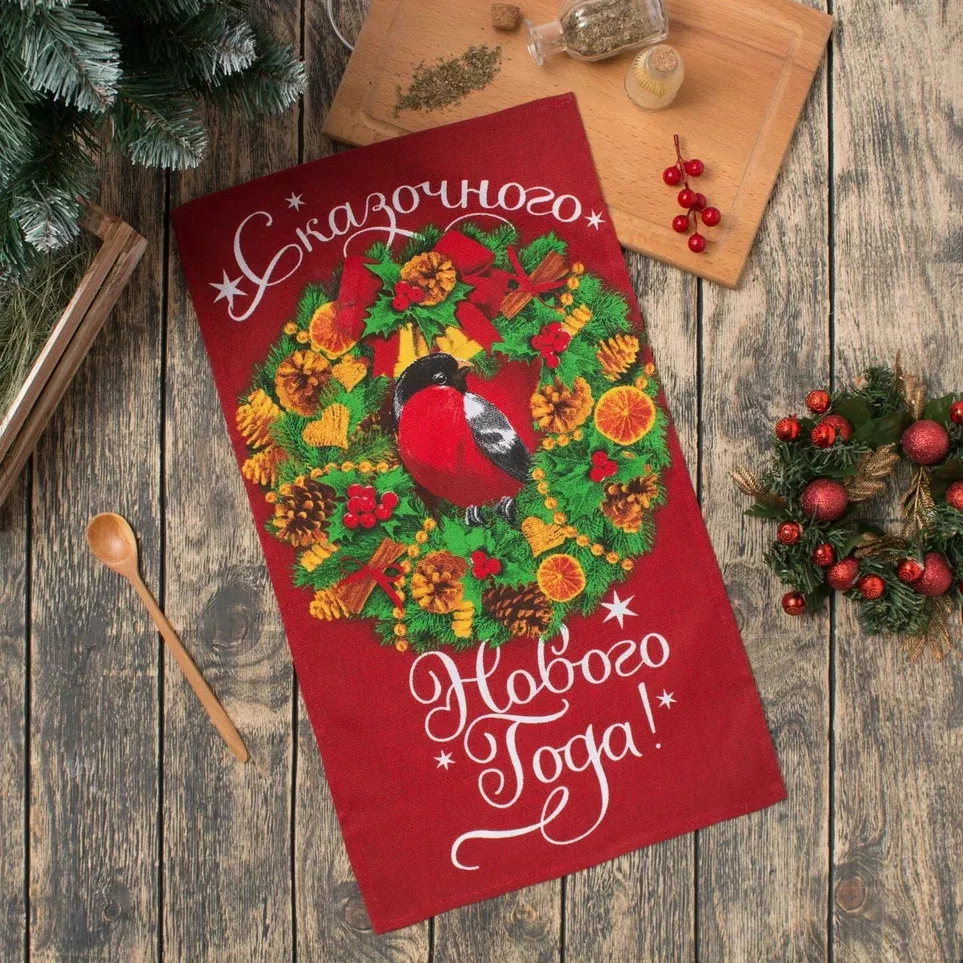 Полотенце кухонное Доляна Сказочного Нового года 35х60см, хлопок арт.3629047 по цене 