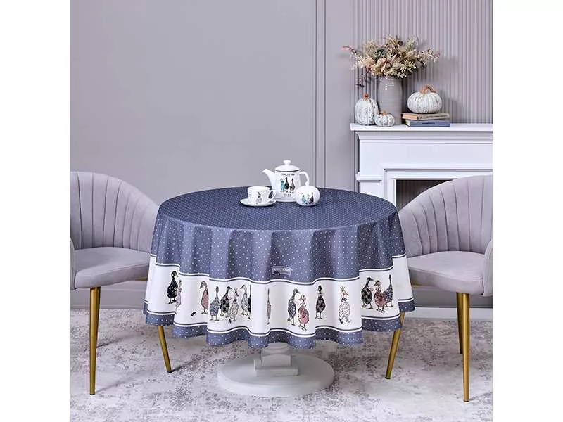 Скатерть круглая Фигурка Гусь в шляпе 190см графит, хлопок твил пропитка арт.850-747-22 по цене 