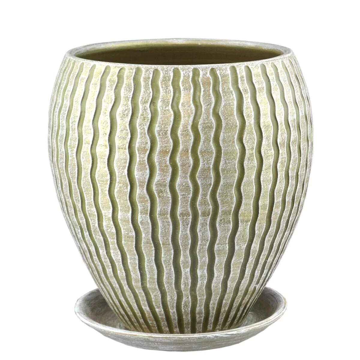 Горшок конус Мане с поддоном 18см керамика оливка по цене 