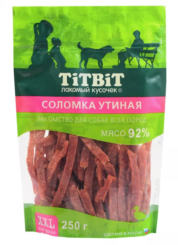 Соломка ТитБит для собак всех пород XXL утиная 250г по цене 