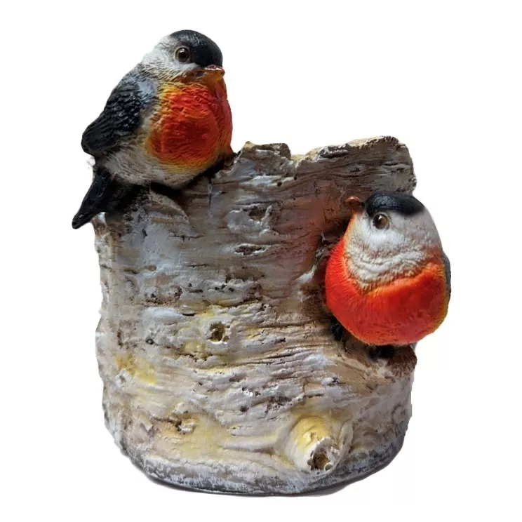 Кашпо декоративное Пень березовый со снегирями 13х13х14см, полистоун арт.718128/K080 по цене 
