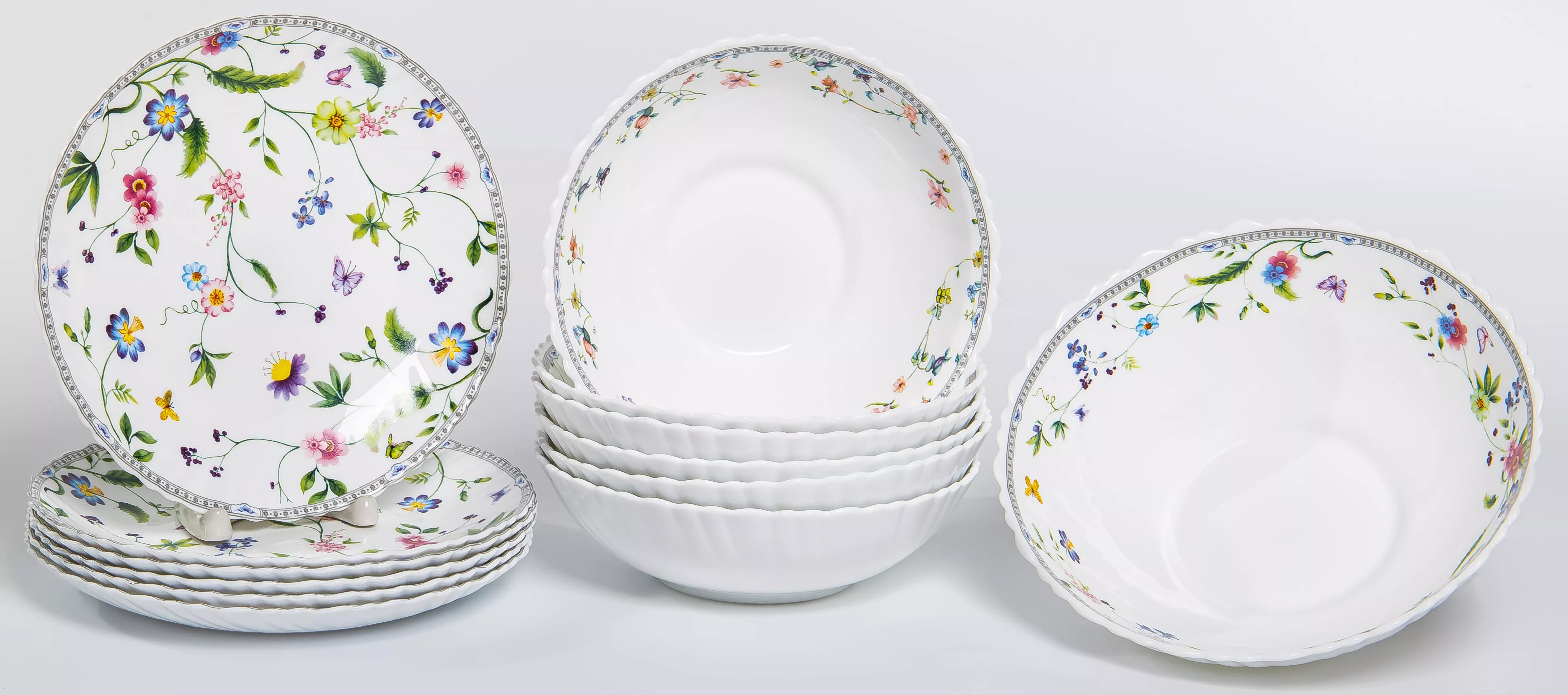 Набор столовый Мануэла 6 тарелок 19см, 6 салатников 650мл 17,5см, салатник 950мл 20см стеклокерамика по цене 