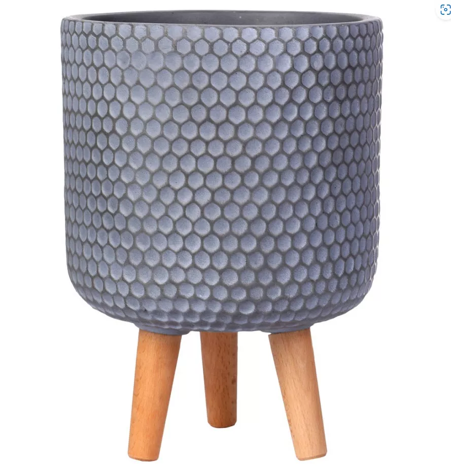 Кашпо Ханни Круглое с подставкой 19,8л файберстоун, серое 31х47см арт.HON-CLNDR-G-31 по цене 