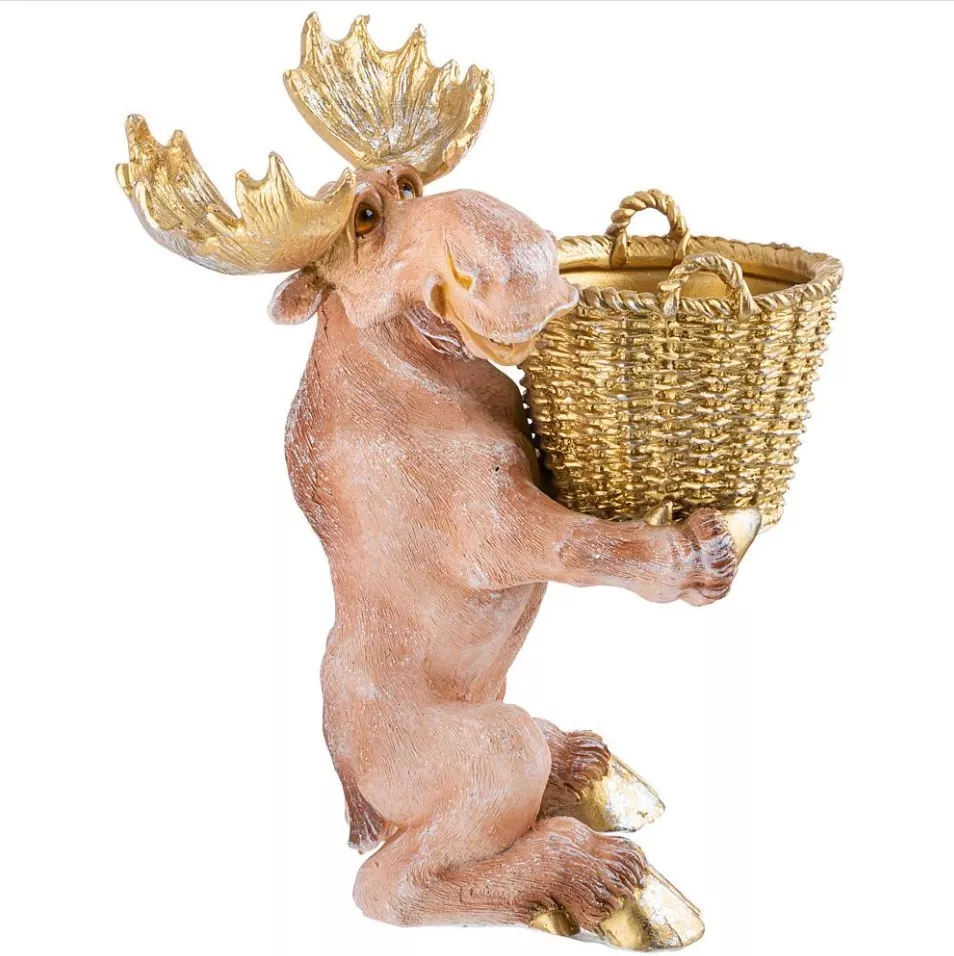 Фигура декоративная Лось с корзиной золотой Н-36см полистоун арт.F917/1 по цене 