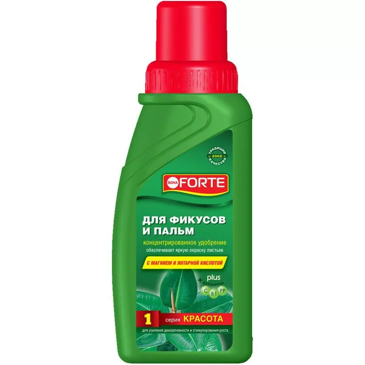 Удобрение жидкое БОНА ФОРТЕ КРАСОТА для фикусов и пальм минеральное 285мл по цене 