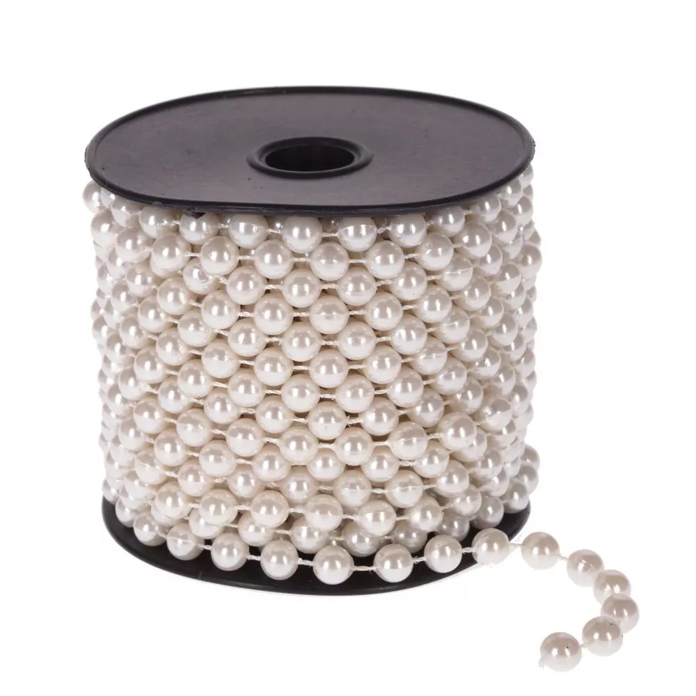 Украшение новогоднее Бусы белый 8мм, 10м по цене 